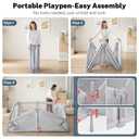 Baby Playpen Portable, Pre-Assembled Play Pen 71x79 Large Foldable Playpen for Babies and Toddlers, Sturdy and Safe Toddler Play Yard Indoor Outdoor with Carry Bag, Grey