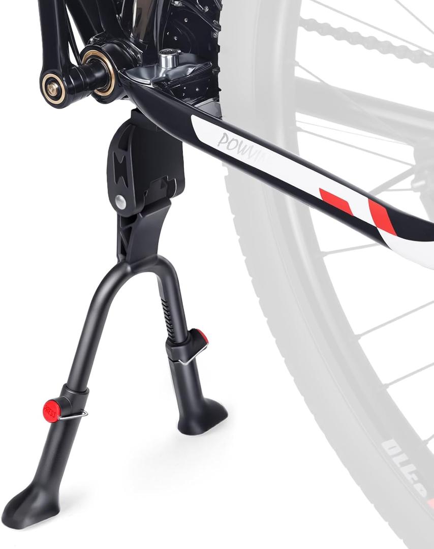 Bike Kickstand Adjustable Aluminium Alloy Stationary Bike Stand For Adult Electric Bicycles,Double Leg Non-Slip Center Mount Kickstand For Adult Bike Fit 24-29inch Heavy-Duty Cargo Bike