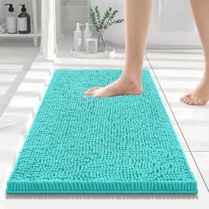 Smiry Luxury Chenille Bathroom Rugs 24x16, Extra Soft and Absorbent Shaggy Bath Mat, Machine Washable, Non-Slip Plush Carpet Runner for Tub, Shower, and Floor, Home Decor Accessories, Turquoise