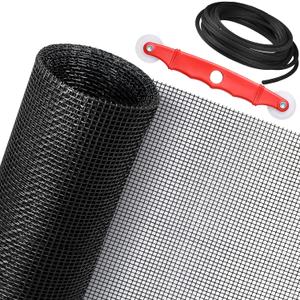 Window Screen Replacement Kit, 48'' x 118'' Fiberglass Screen Mesh with Rolling Tool and Screen Retainer Spline, DIY Adjustable Screen Door Mesh for Window, Door and Patio, Black