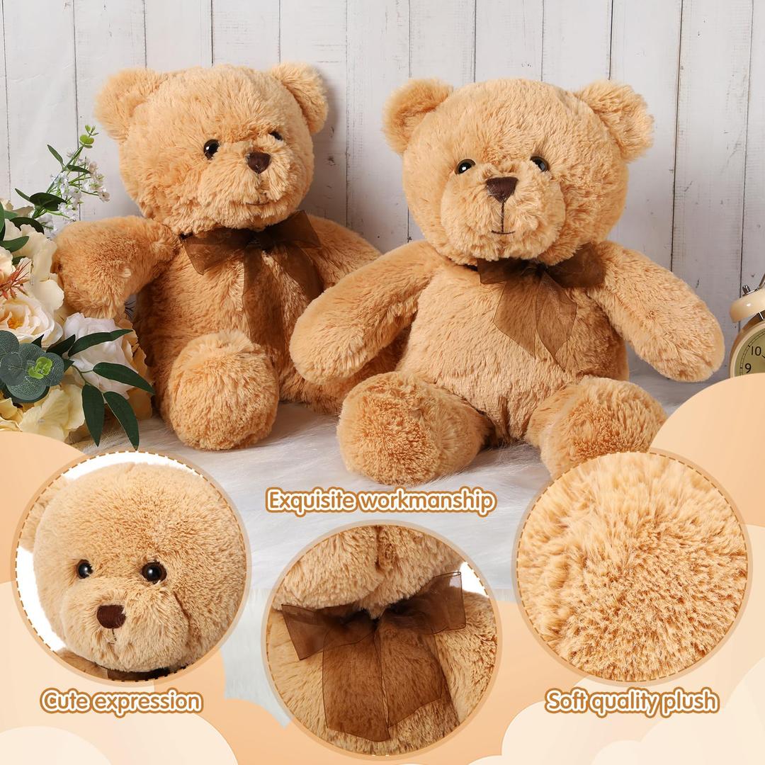 HyDren 2 Pack Bear Stuffed Animals 18 Inch Cuddly Stuffed Bear Plushies with Bow for Birthday Gifts Baby Shower Decors Valentines Party Decors(Light Brown)
