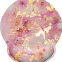 ITNRSIIET Ergonomic Mouse Pad with Wrist Support Wrist Rest Smooth Surface Non-Slip Rubber Base Comfortable Office Supplies Pain Relief, 9.8 x 9.1 inches, Pink Gold Abstract