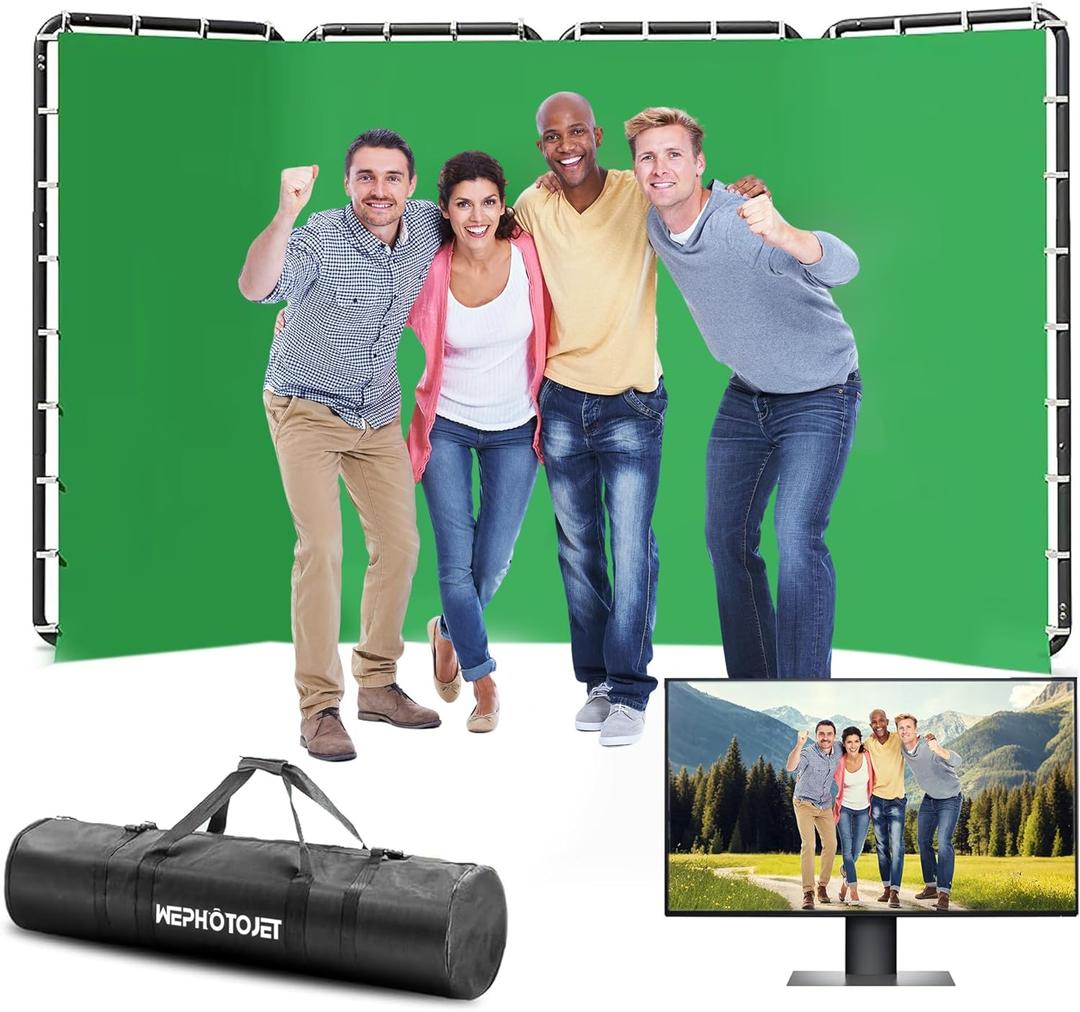 7.87ft x 13.12ft Green Screen Backdrop Kit with Stand, Adjustable Background with Heavy Duty Stand, Large Collapsible Backdrop for Studio Photography, Video Shooting, Live Streaming, Gaming