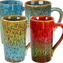 20oz Porcelain Colorful Coffee Mugs Set of 4, Large Tall Coffee Mugs with Handles, Modern Ceramic Coffee Cups for Tea, Cocoa, Milk, Gifts for Women Men