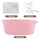 Pro Goleem Small Woven Basket with Gift Bags and Ribbons Durable Baskets for Gifts Empty Small Rope Basket for Storage 12"X 8" X 5" Baby Toy Basket with Handles, Pink