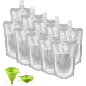 Juice Travel Plastic Bags Portable Collapsible Beverage Bag | Leakproof Foldable Water Carrier for Outdoor Hiking, Camping & Seed Storage | Food-Grade BPA-Free Liquid Container (8OZ-10PCS)