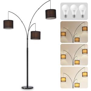 DLLT Modern Floor Lamp for Room: 3-Light Black Tree Dimmable Floor Lamps with Black Shades for Living Room - Arc Standing Lamp for Bedroom - Tall Floor Lamp for Office Corner 3 LED Bulbs Included