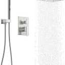 KENES Square Rainfall Shower System Faucet Set, Brushed Nickel Rain Shower Head and Handle Set, 10 Inch Stainless Shower Head with Handheld Spray (Shower Valve Included), LJ-6026A