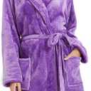 U2SKIIN Women Fleece Robe, Short Cozy Plush Robes for Womens Soft Shawl Collar Warm Spa Bathrobe (XX-Large-3X-Large, Violet)