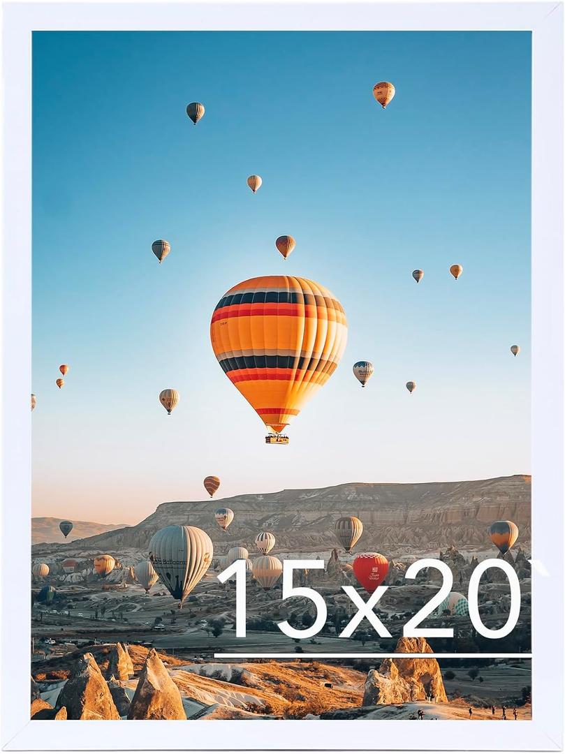 JCJMY 15x20 Picture Frame White for Poster Photo Picture, Horizontal and Vertical Formats for Wall Hanging, 15 x 20 Wall Gallery Poster Photo Frame for 15 by 20 Photos Posters, White