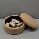 Wimarsbon Storage Ottoman, Modern Round Footrest with Soft Padded Seat, Teddy Velvet Footstool with Wood Legs, Accent Small Table or Plant Stand for Hallway, Living Room (Champagne)