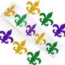 Whaline Mardi Gras Stickers Roll Laser Fleur de Lis Seal Stickers Purple Yellow Green Waterproof Self-Adhesive Decals for Envelope Journal Decor Carnival Party Supplies, 500Pcs