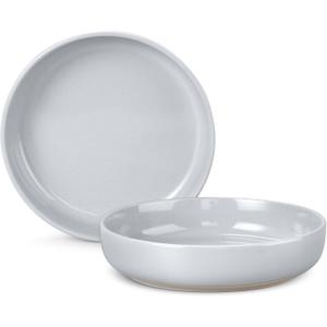 LIANYU Pasta Salad Bowls Set, 33oz Large Round Serving Bowls Set of 2, Stoneware Plates for Pasta, Noodle, Fruit, Oven and Dishwasher Safe, Scratch Resistant, Glacier Gray