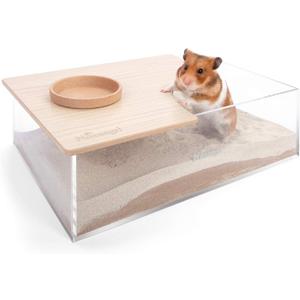 Niteangel Animal Sand-Bath Box: - Acrylic Critter's Sand Bath Shower Room & Digging Sand Container for Hamsters Mice Lemming Gerbils or Other Small Pets (Rectangle, Burlywood) (Rectangle, Burlywood)