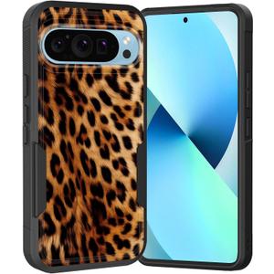 for Pixel 10 Pro XL Case,Dual Layer Hybrid Heavy Duty Rugged Shockproof Hard PC +Soft Silicone Protective Case for Google Pixel 10 Pro XL 6.8 inch 2025,Retro Leopard Print