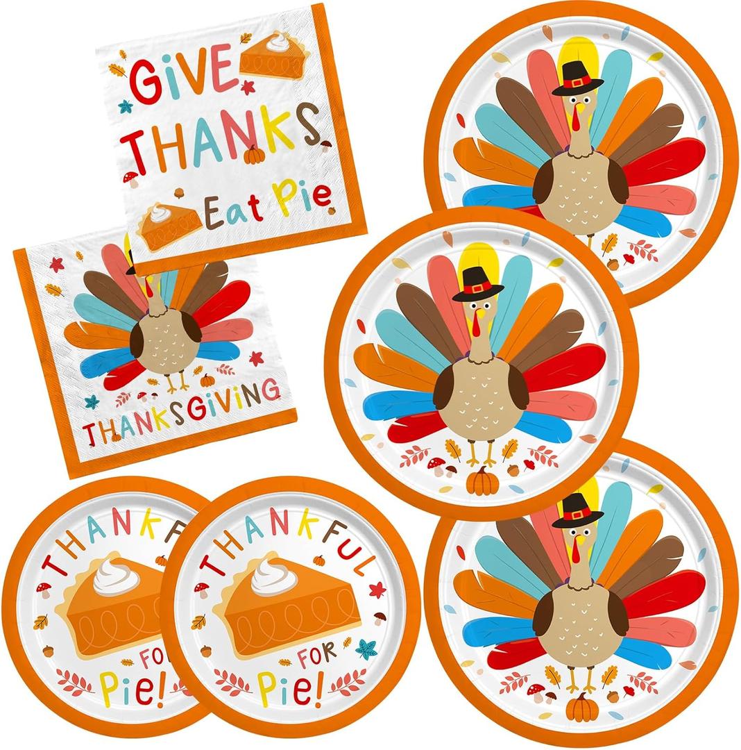 Turkey Thanksgiving Party Supplies Kit for 50 Guests - Complete Autumn-Themed Disposable Dinnerware Set: Dinner & Dessert Plates, Napkins - Thanksgiving Party Decorations