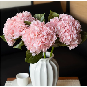Fake Pink Hydrangea Artificial Flowers Bouquet 3pcs Real Touch Silk Fake Hydrangeas Heads with 176 Petals and Stems Faux Hydrangeas Blush Flowers for Table Centerpieces Party Floral Arrangements
