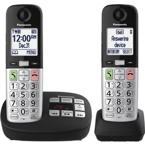 Panasonic Cordless Phone, Easy to Use with Large Display & Big Buttons, Flashing Favorites Key, Flashlight, Call Block, Volume Boost, Talking Caller ID, House Phones, 2 Cordless Handsets - KX-TGU432B (Black)