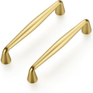 Ravinte 10 Pack 3-3/4 Inch Brushed Brass Kitchen Cabinet Handles Solid Zinc Alloy Cabinet Pulls Cupboard Hardware Drawer Handles