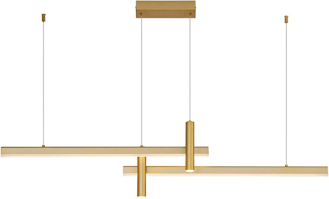 Modern Chandelier 4-Light Linear Chandeliers Pendant Lights LED Dimmable Pendant Lighting for Kitchen Island Dining Room Living Room, Brass