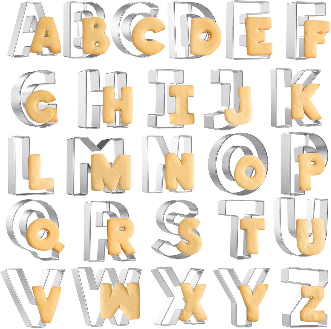 26 Pcs Large Alphabet Cookie Cutters, 3 Inch Stainless Steel A-Z Letter Cookie Cutters Variety Pack Letters Shaped Baking Mold Tools for Biscuits, Sandwich, Dough, Home Birthday Party Supplies