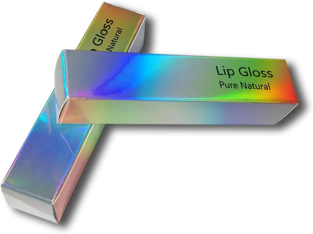 50 Pcs Lip Gloss Boxes,10.7x2.3x2.3 cm Silver Holographic Packaging Box, Kraft Paper Glossy Lipgloss Tube Wrapping Boxes