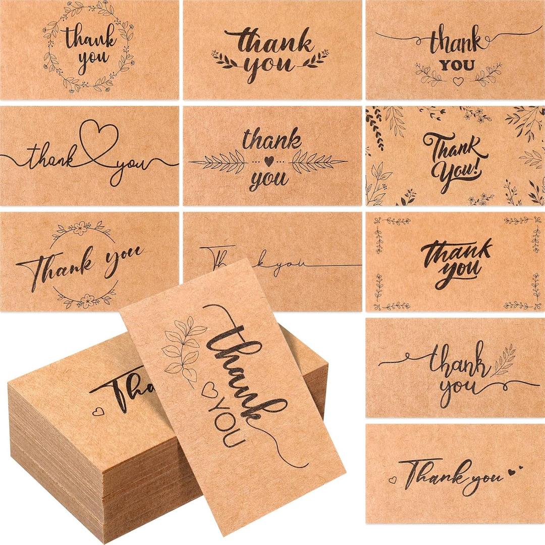 Outus 1200 Pcs Mini Thank You Cards Small Business Kraft Thank You Cards Bulk 2 x 3.5 Inches Business Stock for Your Order for Customer Package Inserts