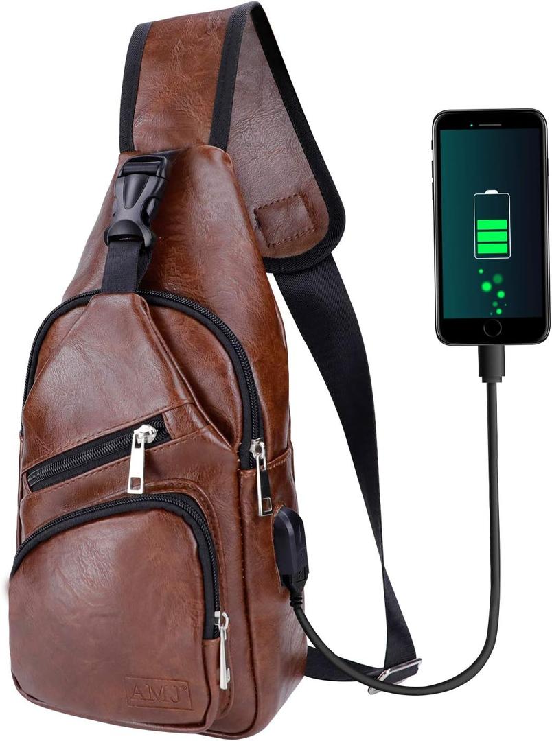 AMJ Crossbody Sling Bag Men Women, Casual Shoulder Backpack, Chest Daypack Satchel for Hiking Travel (Small, Black)