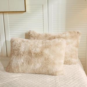 LIFEREVO 2 Pack Shaggy Plush Faux Fur Pillow Shams,Decorative Throw Pillow Covers,Velvety Soft Marble Print Furry Cushion Case,Luxury Pillowcases with Zipper Closure(Tie Dye Light Beige,20"x36")