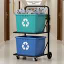 Metal Recycling Cart, 2-Tier Recycle Bin Cart with Wheels(Only Rack) | Portable Rolling Cart for Recycling, Heavy Duty Trash Can Trolley for Kitchen, Office, Courtyard, Garbage Sorting, Warehouse