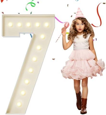 Eufony 4FT Marquee Numbers, Large Light Up Numbers 7 for 7th 17th 70th Birthday Party Decorations, Giant Light Up Number for Anniversary Decor, 4 Feet Mosaic Number 7 with LED Lights DIY Kit