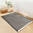 Waffle Bath Mat - Boho Bathroom Rugs Non Slip Washable, Super Absorbent & Quick Dry, Soft Bath Mat Farmhouse Bathroom Decor, 20'' x 32'', Dark Grey and White