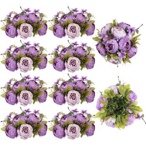 BLOSMON Artificial Flowers Balls Centerpieces: 10 Pcs 9.5" Light Purple Fake Peonies Wedding Center Piece Decoration for Table Kissing Ball Floral Arrangements, Base with Faux Peony Party Home Decor