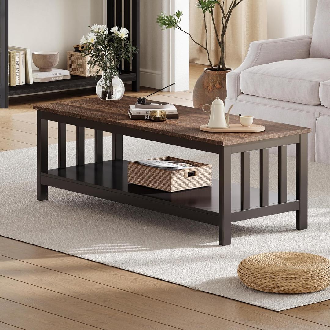 ChooChoo Mission Coffee Table, Wood Living Room Table with Shelf, 47 inch, Espresso (22"D x 47.2"W x 18.1"H)