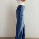 Womens Mid Rise Wide Leg Jeans Casual Baggy Pull-On Jeans Trendy Long Denim Pants with Pockets (Blue, S)
