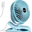 BESKAR Clip on Fan, Portable Small Desk Fans with Strong Airflow, 3 Speeds with Personal Fans Sturdy Clamp, Quiet Desk Fan & Clip Fan with USB Cord Powered - No Battery (Sky Blue)