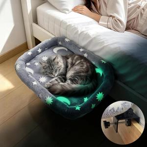 Bedside Cat Bed Attached to Human Bed with Glow in The Dark Stars, 21.6"L x 3.4"W x 18.1"Th