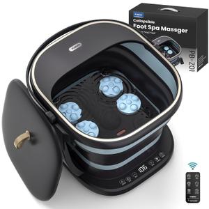 Puboo Collapsible Heated Foot Spa Bath with Remote, 95-115F Precise Temp Control, Motorized Massage Rollers & Acupressure, Quiet <50dB, Fits US Mens Size 11 | Ideal Gift for Family & Friends (Dark Blue)