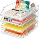 YKLSLH Simple 4 Tier Paper Organizer Letter Tray - Acrylic Stackable Desk File Organizer, Clear Paper Sorter Office Organizer for Letter/A4, Office File Ipad Books Notes Etc
