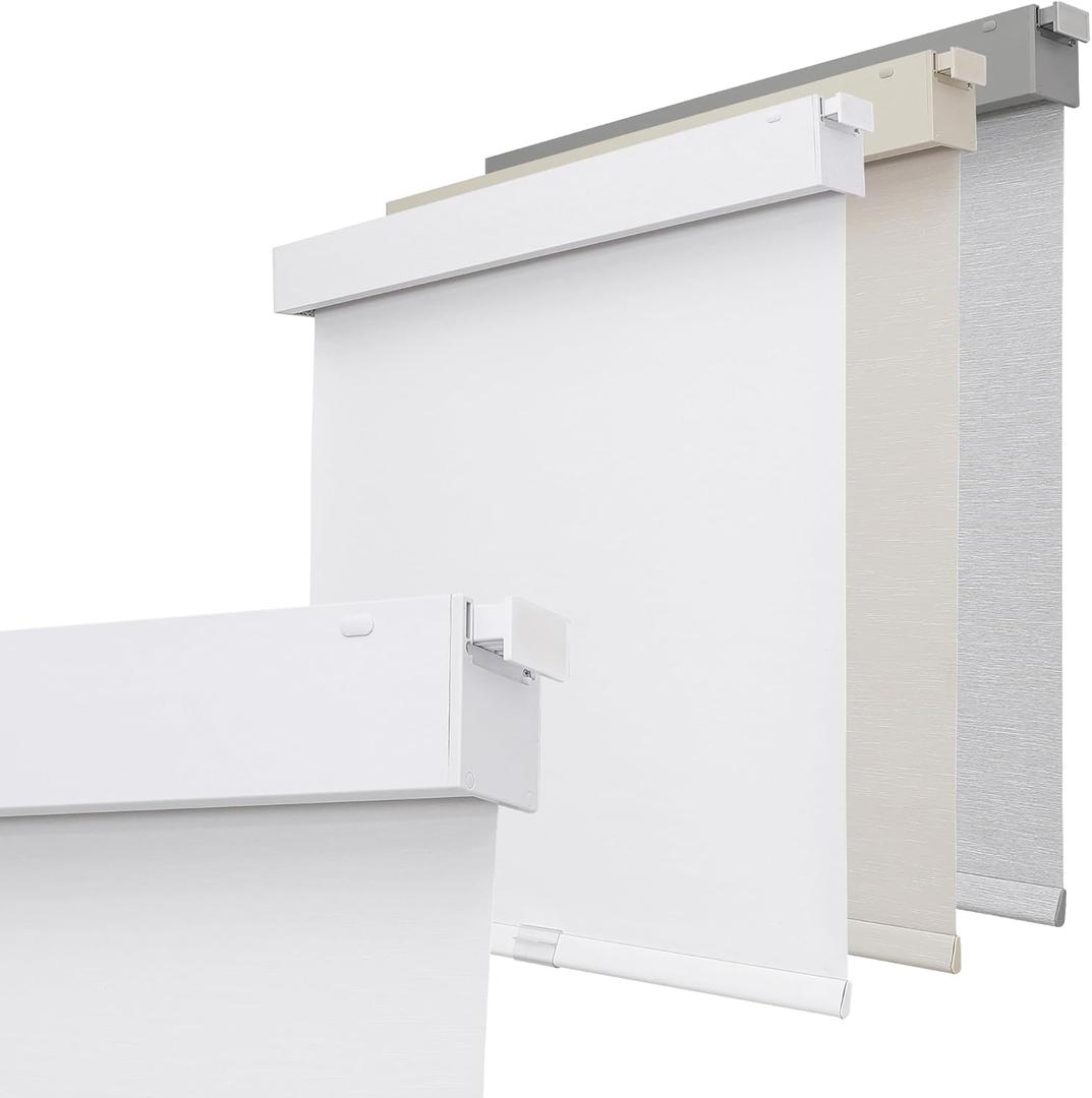 Joydeco No Drill Blackout Shades, Free-Stop Cordless Roller Shades, UV Protection, Thermal Insulated Blinds for Indoor Windows, Easy Install Window Blinds for Home and Office (White, 33" W X 75" H) (White (No Drill))