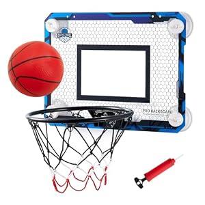 BOHEN Mini Basketball Hoop Stylish Honeycomb Backboard with Strong Wall-Mounted Suction Cups - Basketball Toy Gifts for Kids - Suitable for Smooth Wood, Glass, Tiles, Marble(Blue, No Scorer)