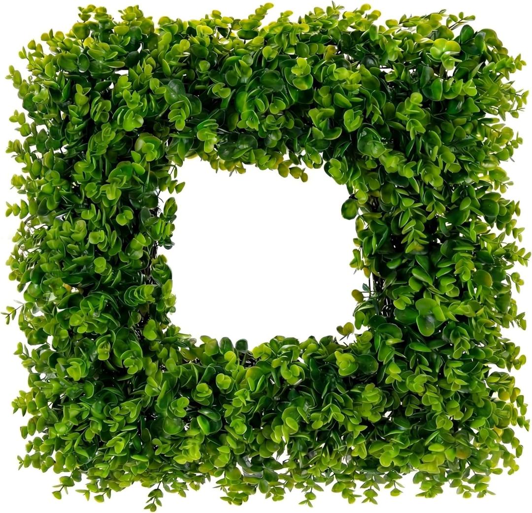 Boxwood Wreaths for Front Door Decor, 20" Artificial Greenery Square Wreath Decorations for Spring Summer Home Door Window Outside Wall Indoor Outdoor Porch and Birthday Wedding Party