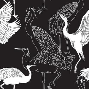 Modern Black and White Crane Bird Animal Peel and Stick Wallpaper Easy Peel Off Stick on Adhesive Waterproof Wall Paper for Renter