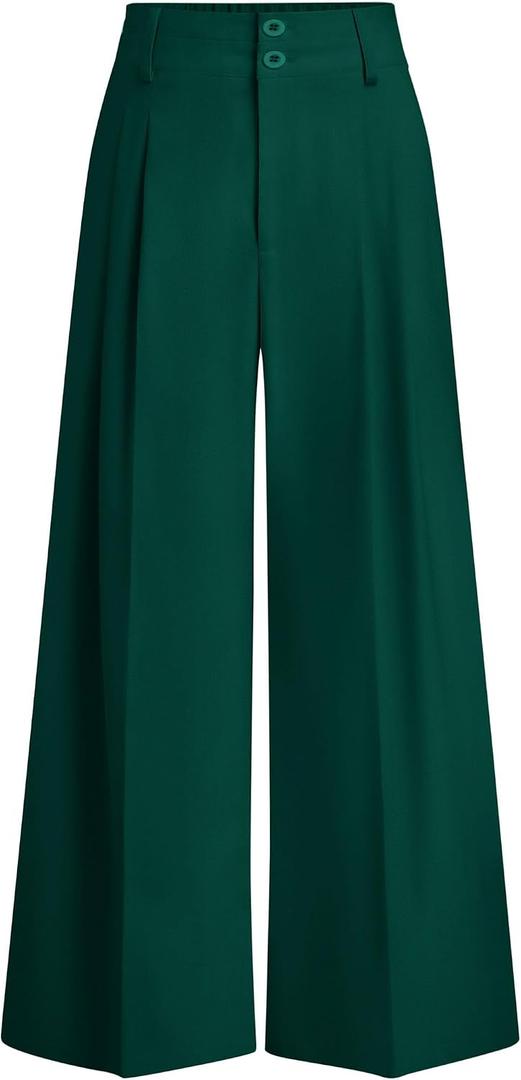 PRETTYGARDEN Womens Spring Wide Leg Palazzo Pants 2026 Trendy Loose Button High Waist Pleated Work Business Casual Trousers M