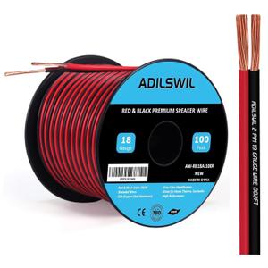 18AWG 100FT Speaker Wire, 2 Conductors Electrical Red Black Cable Hookup LED Lighting Strips Flexible Wire Extension Cord 18 Gauge Copper Clad Aluminum Copper Wire 12V/24V DC Cable