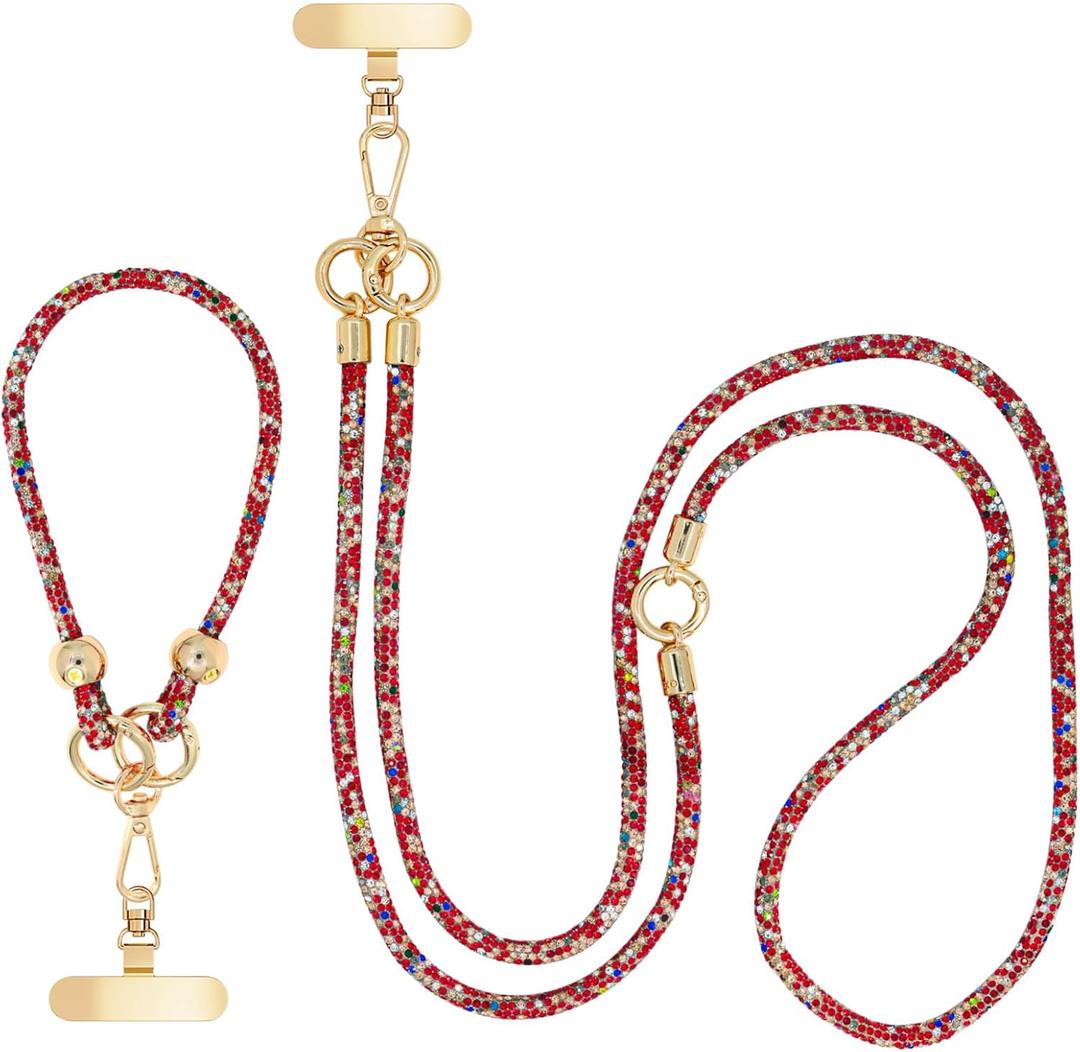 Crystal Phone Strap Crossbody and Wrist Lanyard, Anti Theft Layered & Wrist Strap Cell Phone Neck for Women