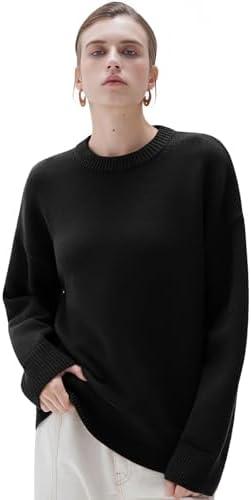 SUUKSESS Women Cashmere Blend Oversized Crew Neck Long Sleeve Pullover Sweaters XL