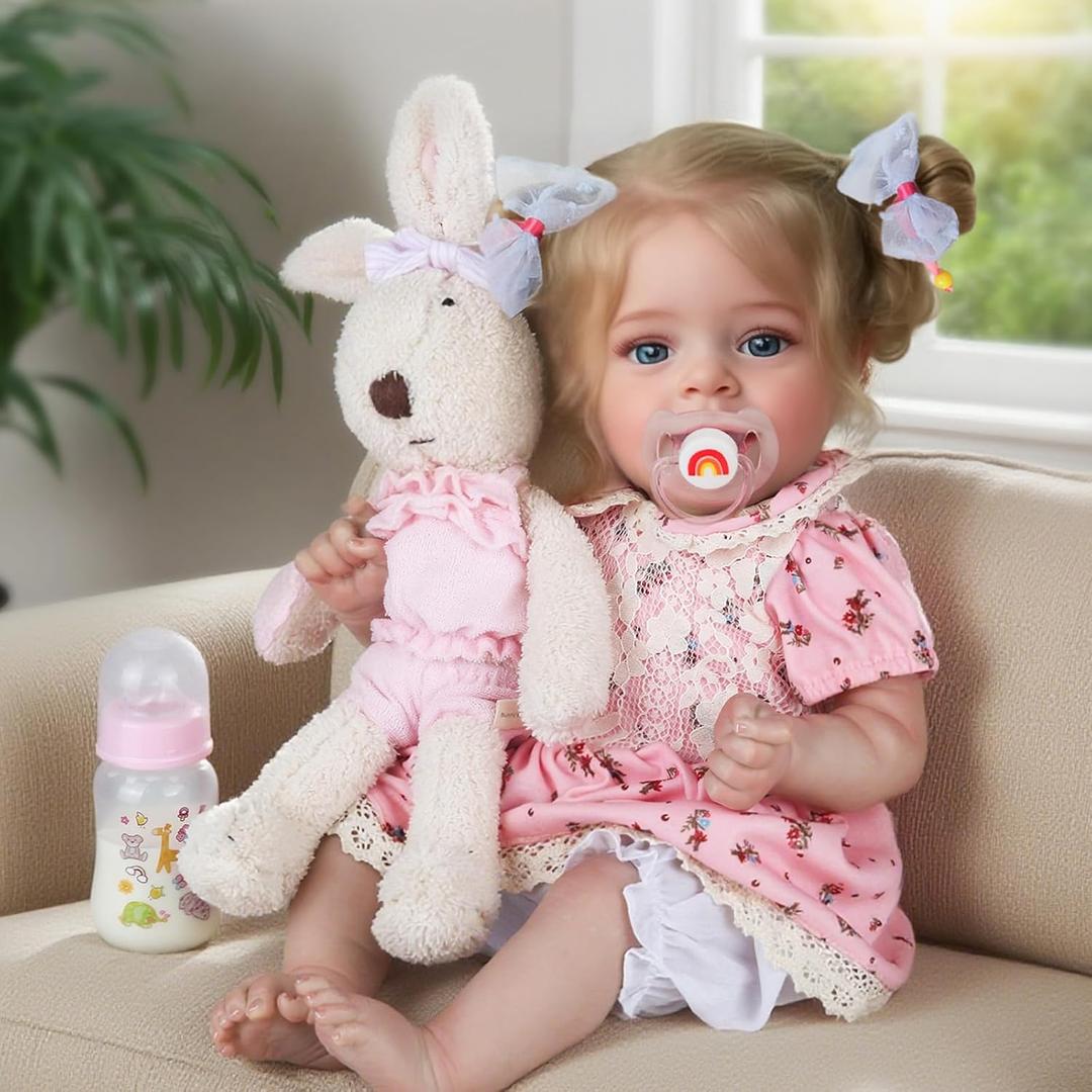 CHAREX Realistic Reborn Baby Doll Girl 20 Inch Lifelike Real Life Handmade Newborn Toddler, Soft Cuddly Weighted for Pretend & Creative Playtime, with Blond Hair Accessories Gift Set for Kids Age 3+