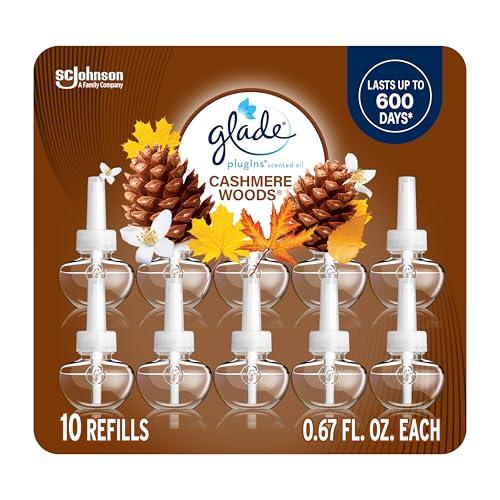 Glade PlugIns Refills Air Freshener, Scented and Essential Oils for Home and Bathroom, Cashmere Woods, 6.7 Fl Oz, 10 Count