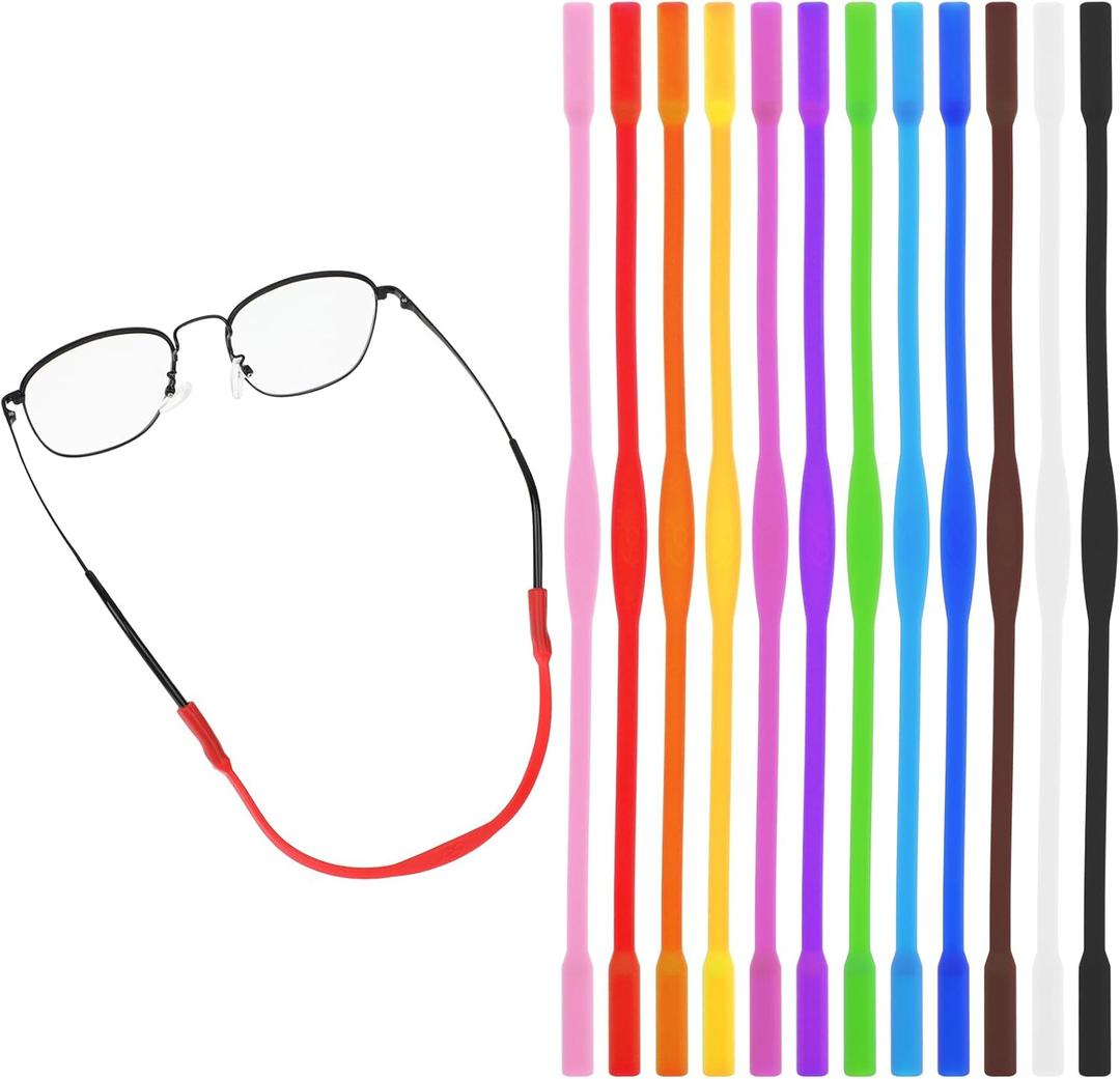 12 Pcs Elastic Sports Glasses Straps Anti-Slip Silicone Safety Toddlers Eyeglass Straps No Tail Eyewear Retainers Soft Adjustable Sunglass Cord Holder for Kids Men and Women